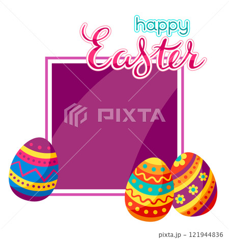 Card with cute Easter eggs. Card with cute Easter eggs. 121944836