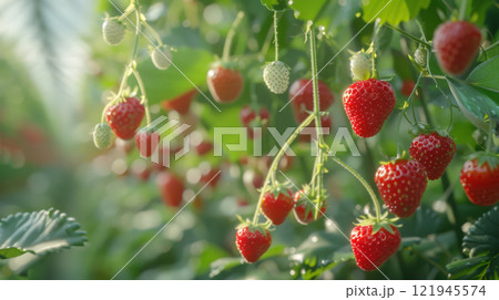 Ripe Red Berries on Green Vines 121945574