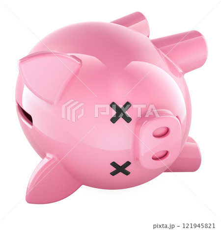 Dead piggy bank. Financial crisis, bankruptcy concept. 3D rendering Dead piggy bank. Financial crisis, bankruptcy concept. 3D rendering 121945821