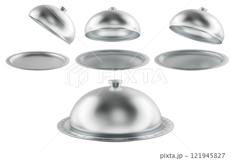 Restaurant Cloches. Empty opened and closed. 3D rendering 121945827