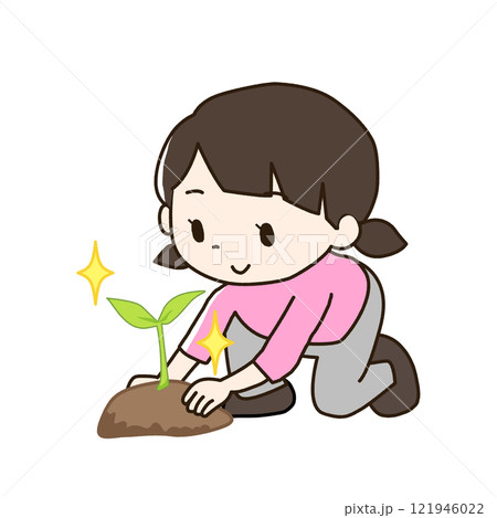 苗木を植える女の子のイラスト素材 [121946022] - PIXTA