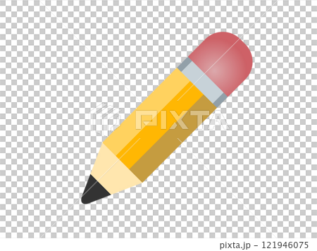 Classic yellow pencil icon with sharpened tip, pink eraser Classic yellow pencil icon with sharpened tip, pink eraser 121946075