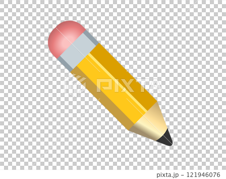 Classic yellow pencil icon with sharpened tip, pink eraser 121946076