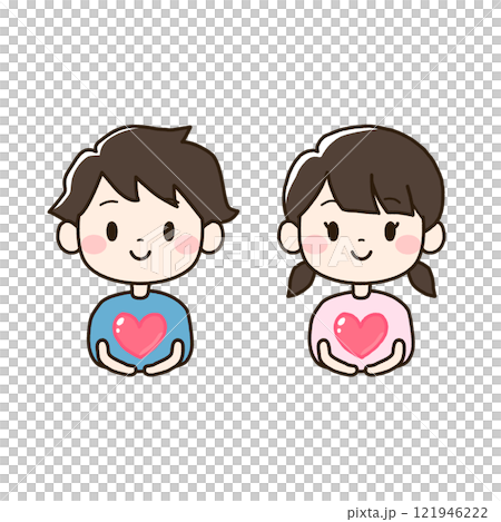 一群男女的孩子,手上漂浮著心 一群男女的孩子,手上漂浮著心 121946222