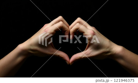 Close-up of two hands forming a heart shape 121946375