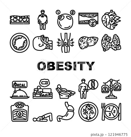 obesity overweight fat belly icons set vector 121946775