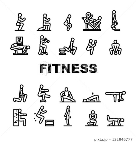 fitness exercises arm workout icons set vector 121946777