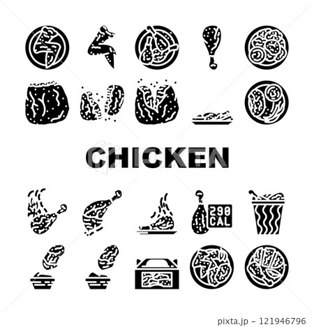 chicken crispy food meal icons set vector 121946796