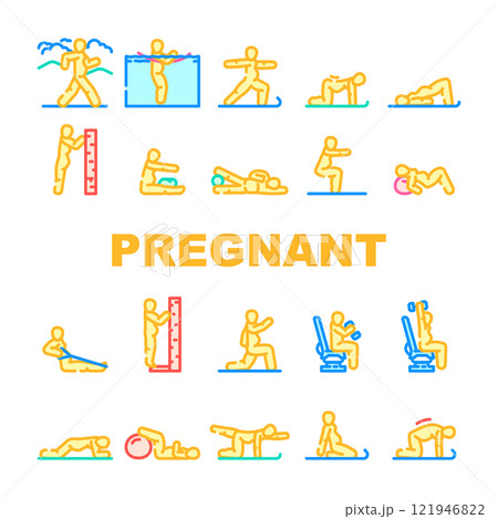pregnant fitness prenatal yoga icons set vector 121946822