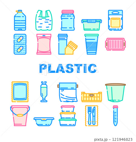 plastic packaging sustainability icons set vector 121946823