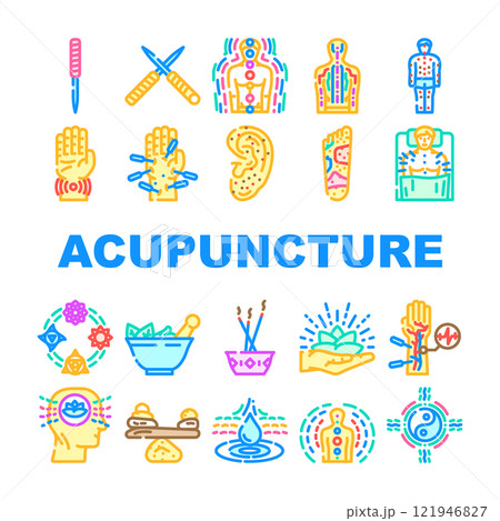 acupuncture needles therapy icons set vector 121946827