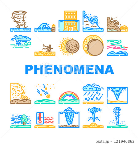 natural phenomena eclipse tsunami icons set vector 121946862