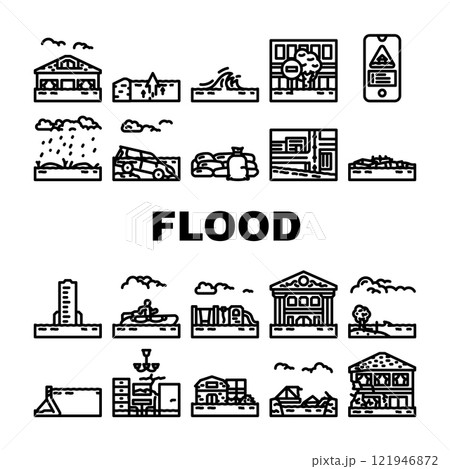 flood water disaster storm icons set vector 121946872