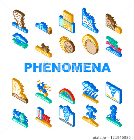 natural phenomena eclipse tsunami icons set vector 121946886