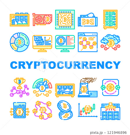cryptocurrency mining wallet icons set vector 121946896