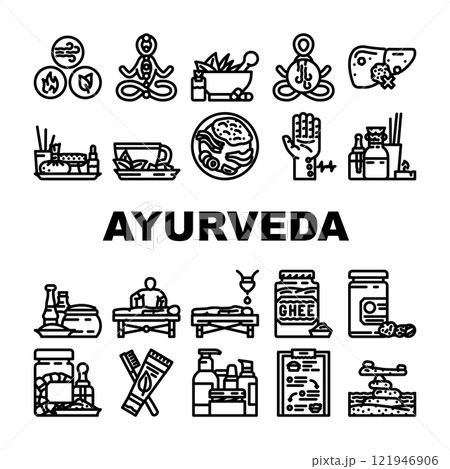 ayurveda wellness balance dosha icons set vector 121946906