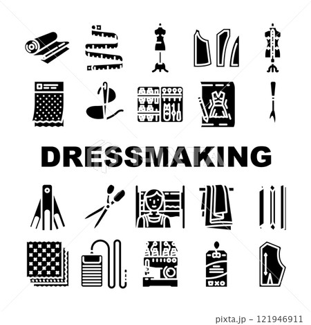 dressmaking fashion fabric sewing icons set vector 121946911
