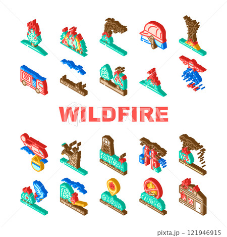 wildfire firestorm burn blaze icons set vector 121946915