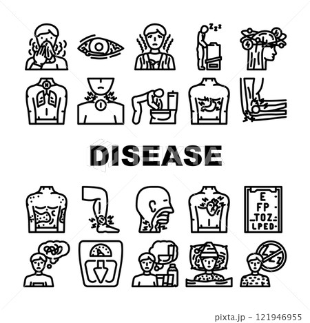 disease symptom fever cough icons set vector 121946955