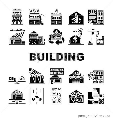green building sustainability eco icons set vector 121947028