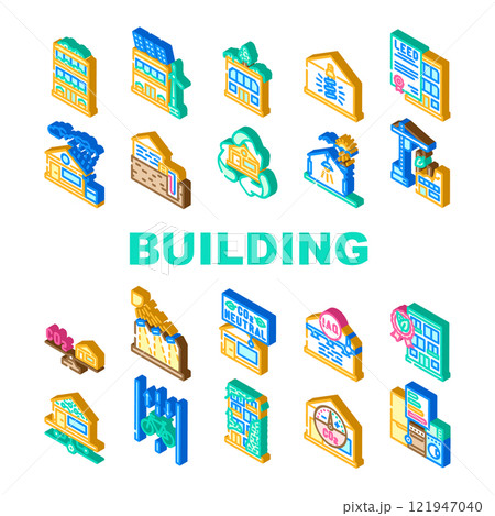 green building sustainability eco icons set vector 121947040