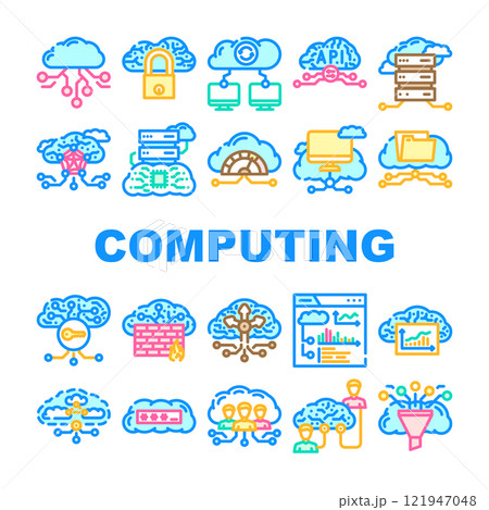 cloud computing virtualization icons set vector 121947048