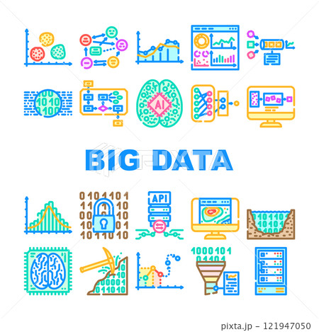 big data analytics hadoop icons set vector big data analytics hadoop icons set vector 121947050