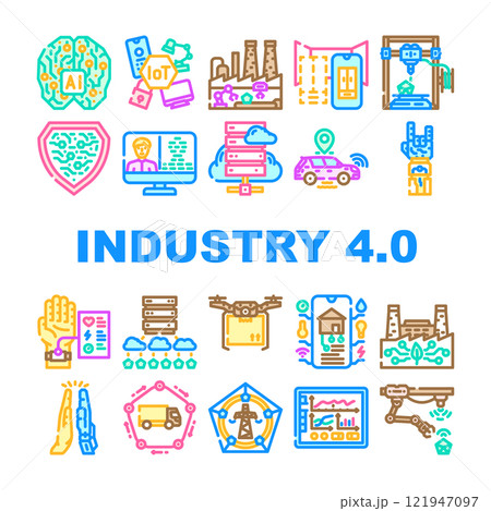 industry 4 automation robotics icons set vector industry 4 automation robotics icons set vector 121947097