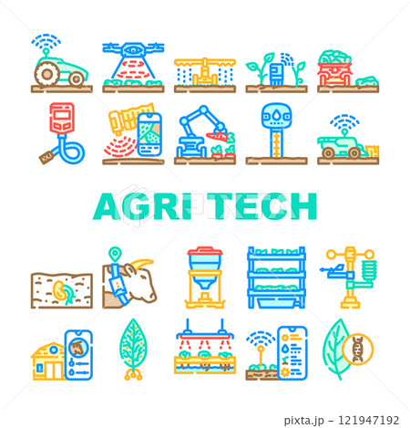 agri tech precision drones iot icons set vector agri tech precision drones iot icons set vector 121947192