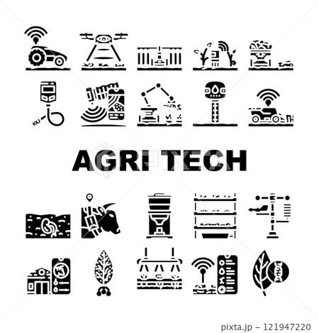 agri tech precision drones iot icons set vector 121947220