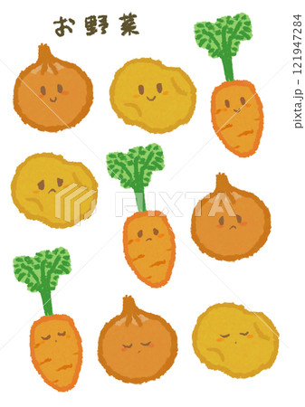 野菜（玉ねぎ、にんじん、じゃがいも）のイラストセット 121947284