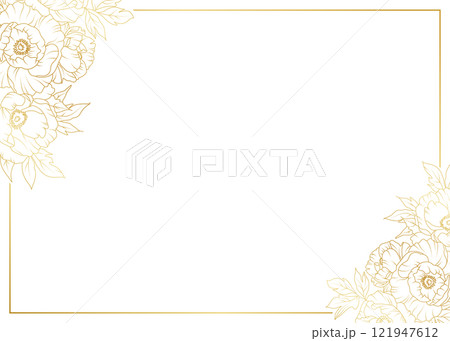 Luxury gold peony flowers border frame background. Floral pattern tropical in line art style for greeting, invitation, wedding card, wall art, wallpaper and print. Vector illustration 121947612