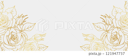 Luxury gold magnolia flowers background. Floral pattern tropical in line art style for greeting, invitation, wedding card, wall art, wallpaper and print. Vector illustration Luxury gold magnolia flowers background. Floral pattern tropical in line art style for greeting, invitation, wedding card, wall art, wallpaper and print. Vector illustration 121947737