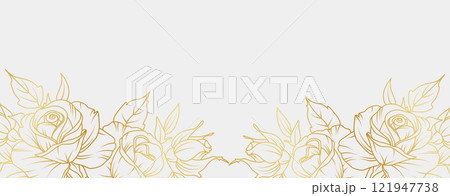 Luxury gold magnolia flowers background. Floral pattern tropical in line art style for greeting, invitation, wedding card, wall art, wallpaper and print. Vector illustration Luxury gold magnolia flowers background. Floral pattern tropical in line art style for greeting, invitation, wedding card, wall art, wallpaper and print. Vector illustration 121947738