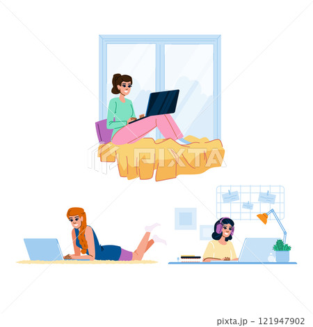 laptop remote work woman vector 121947902