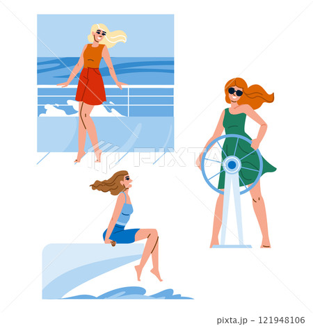 yacht sailing trip woman vector 121948106