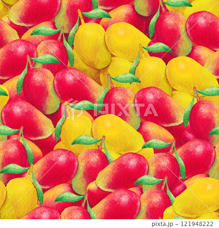 Pattern of watercolor mango fruits and leaves 121948222
