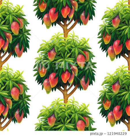 Seamless pattern of watercolor mango trees 121948229