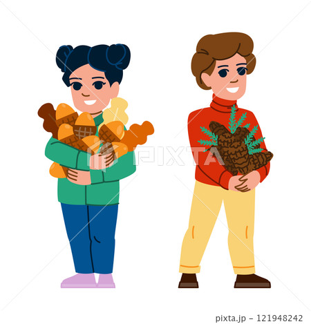 acorn collecting pinecones acorns vector 121948242