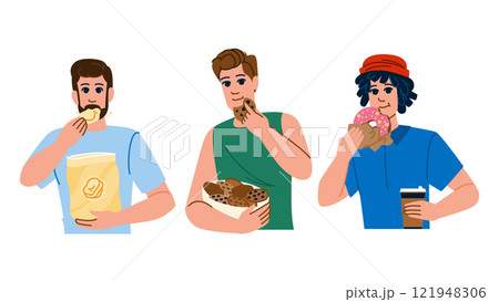 pretzels man eating snacks vector 121948306