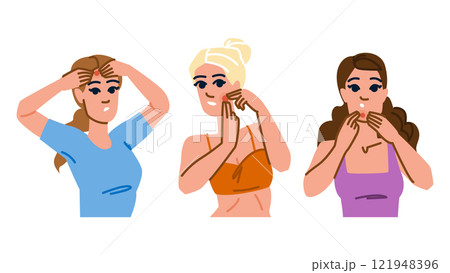 breakout squeeze acne pimple woman vector breakout squeeze acne pimple woman vector 121948396