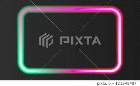 Green and pink neon rectangle frame with lights effects. Green and pink neon rectangle frame with lights effects. 121948487