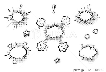 Speech bubbles with halftone shadows in cartoon, comic style. 121948495