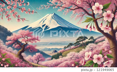 富士山と桜 121949065