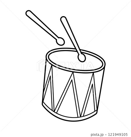Drum with Drumsticks Outline Vector Illustration 121949105