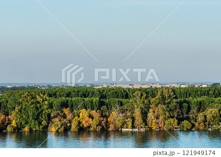 Danube river in the Belgrade city, Serbia from Gardos Tower Danube river in the Belgrade city, Serbia from Gardos Tower 121949174