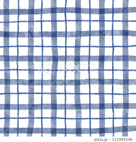 Navy Blue Plaid Gingham Hand Drawn Background Pattern Overlay 121949196