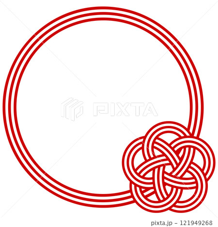 お祝いやおめでたい場面で使える 梅結びのおしゃれなフレームイラスト 水引き風　紅白　3本 121949268