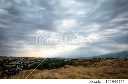 Overcast sky with dark clouds. Dark sky before a thunder-storm. The gray cloud background before rain. Overcast sky with dark clouds. Dark sky before a thunder-storm. The gray cloud background before rain. 121949361