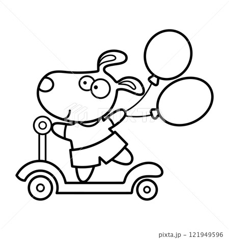 Dog on Scooter with Balloons 121949596